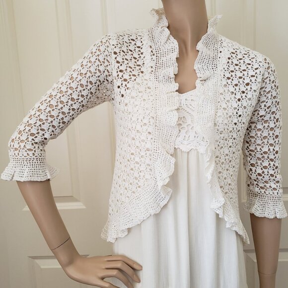 *NWOT* Vintage ICI Iridescent Sparkle Ruffle Open Knit Cardigan SZ S - Picture 2 of 9